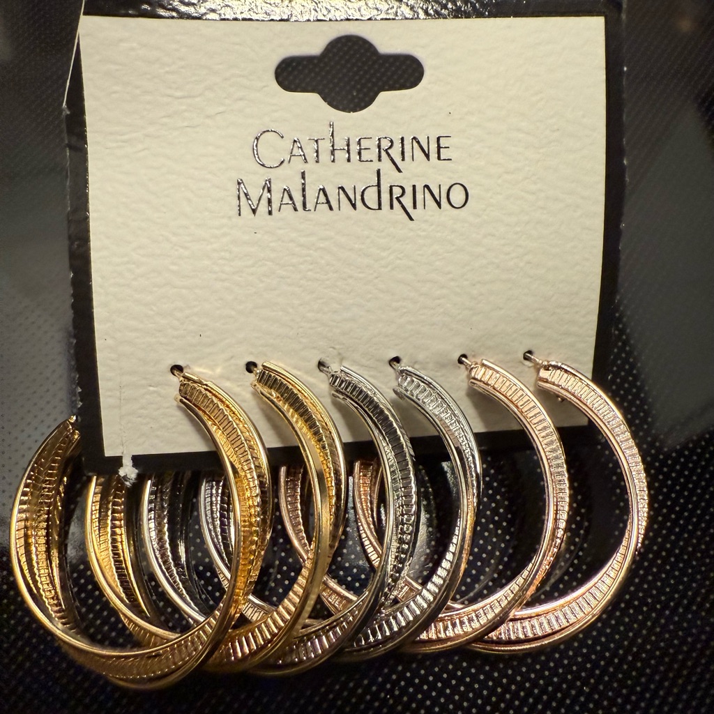 Catherine Malandrino Gold Rose Gold And Silver Hoops 11$